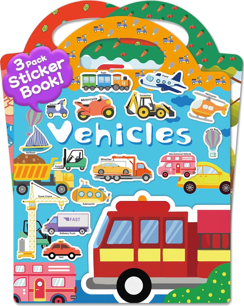 Benresive Reusable Sticker Books for Toddlers, 3 Sets Travel Stickers for Kids, Toddler Sticker Book, Crafts Activities for Toddlers, 3 and Up Birthday Gifts Travel Toys - Image 1